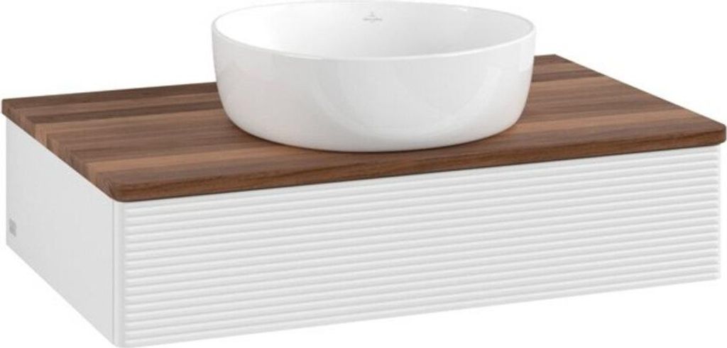 V&B Waschtischunterschrank mit Frontstruktur -Beleuchtung Antao 80x19x50cm, WBP w. wal, glo wh. Lac