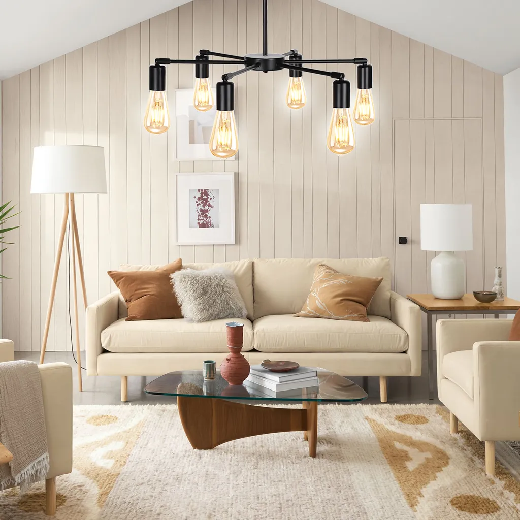 Lustre Noir Rétro 6 Lampes E27 : Solution Éclairage Puissant et Déco - 9