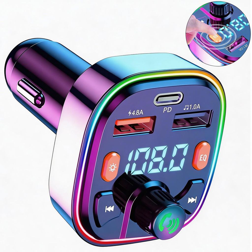 Bluetooth FM Transmitter Auto 5.0 PD20W Schnellladen USB C KFZ Adapter Freisprechanlage MP3 Player