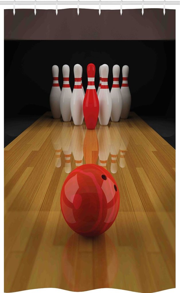 ABAKUHAUS Bowling-Party Schmaler Duschvorhang, Red Kittle Kugel, Badezimmer Deko Set aus Stoff mit Haken, 120 x 180 cm, Pale Braun Rot