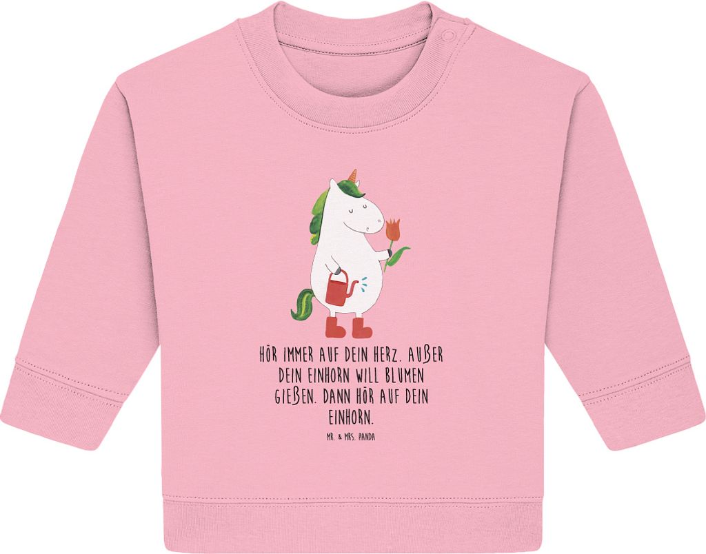 Mr. & Mrs. Panda Organic Baby Pullover Einhorn Gärtner 6. - 12. Monat - Baumwolle Pink - Geschenk, Unicorn, Freundin, Blume, Luftballon, Stiefel, ...