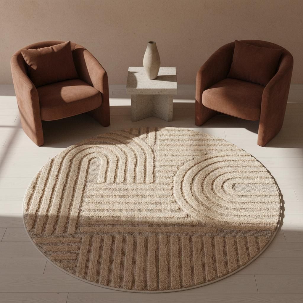 Teppich Hoch-Tief Skandinavischer Boho Elegant Waschbar Strapazierfähig | Rund Rosa 160x160 cm Esszimmer Schadstoff | RIGI – Kadima Design