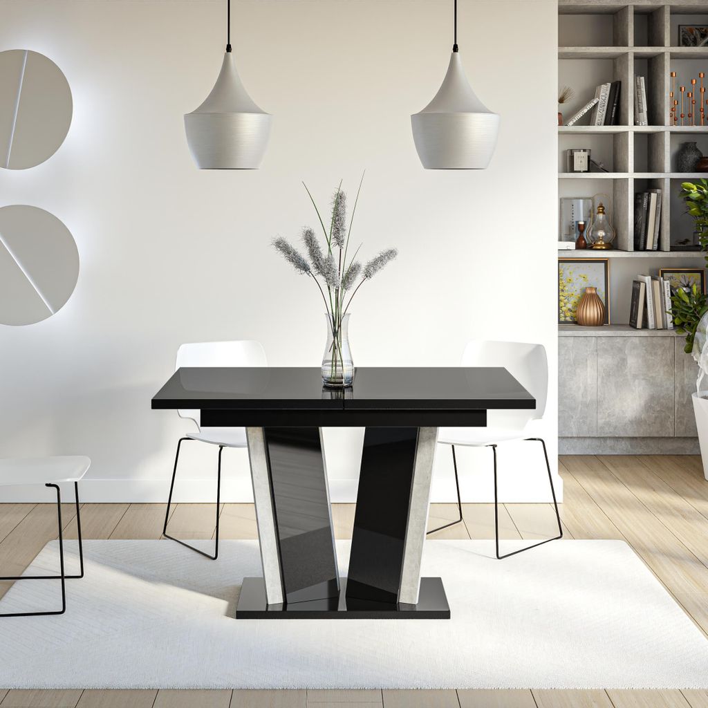 Esstisch Ausziehbar 120-160 cm für 6 Personen Dora2 - Schwarz Hochglanz & Betonoptik