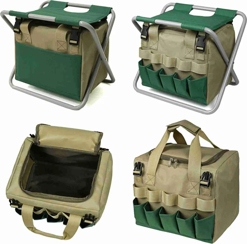 Organisateur de jardinage 2-en-1 : siège robuste et sac d'outils amovible