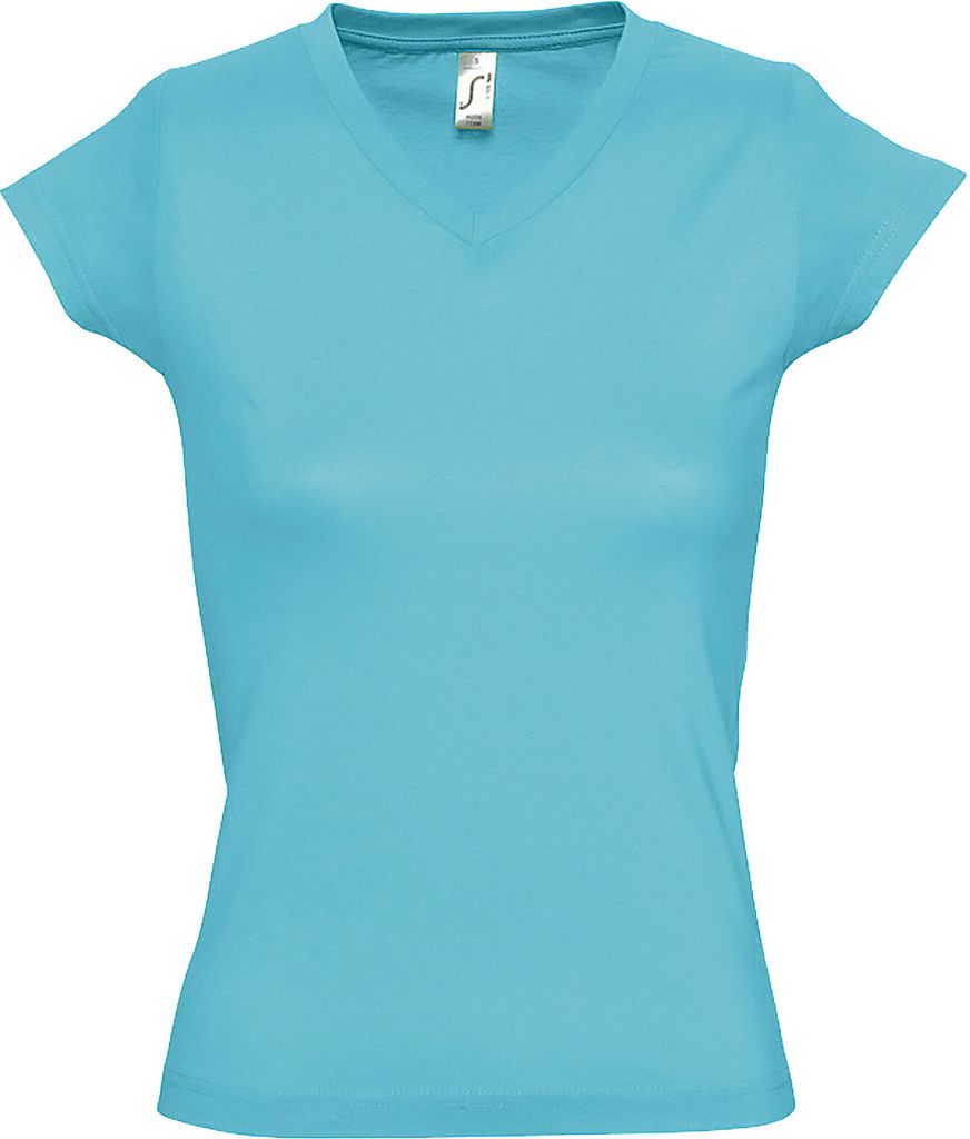 SOLS Moon Damen T-Shirt, Kurzarm, V-Ausschnitt PC294 (S) (Atollblau)