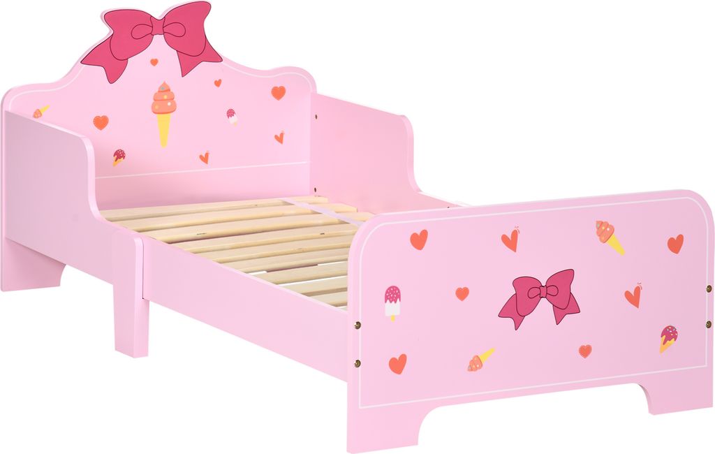 ZONEKIZ Kinderbett aus Holz, 143 x 74 x 59 cm, Bett für Kinder von 3–6 Jahren, mit Schutzbarrieren, maximale Belastung 80 kg rosa moderne Schlaf...