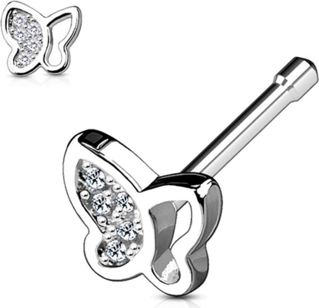 Nasenstecker „Schmetterling“: Nasenpiercing Stecker mit Zirkonia Silber