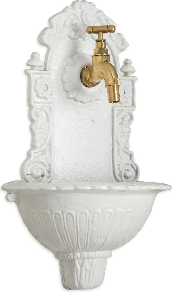 Fontaine murale en fonte blanche 39x24cm avec robinet laiton véritable
