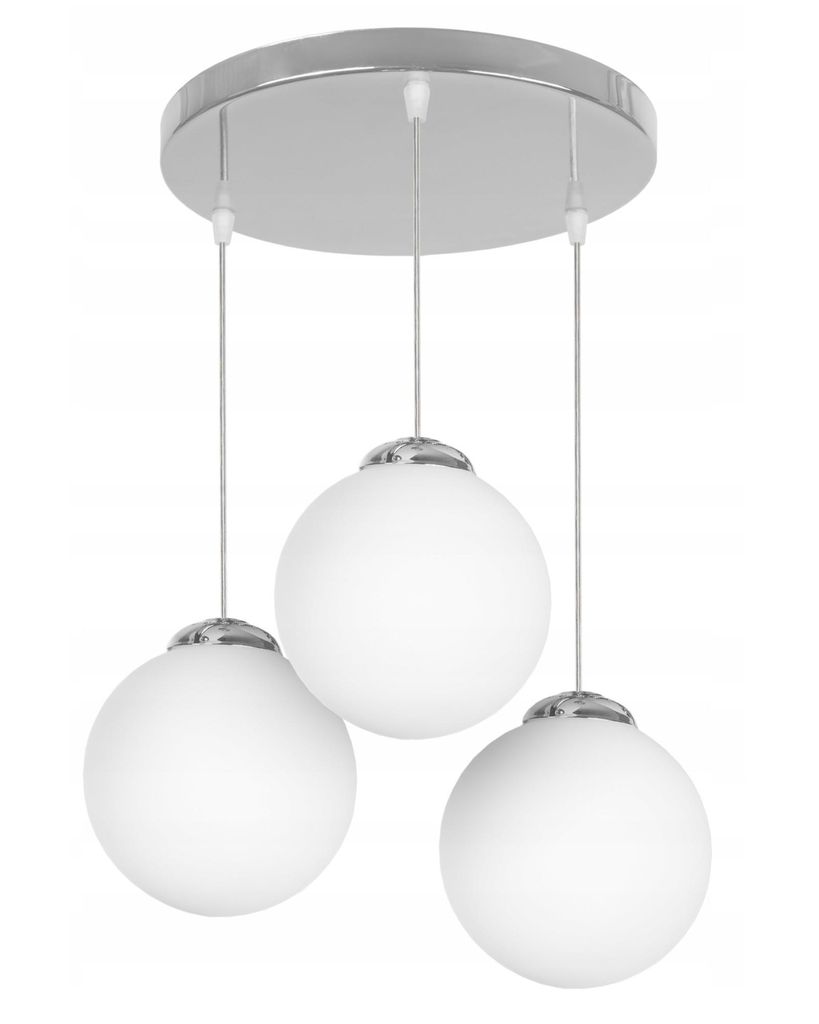 FKL DESIGN Home Deco Deckenlampe Deckenleuchte 3-flammig E27 Glas Lampenshirm Lampe aus Serie (Weiß-Chrome, ER3)