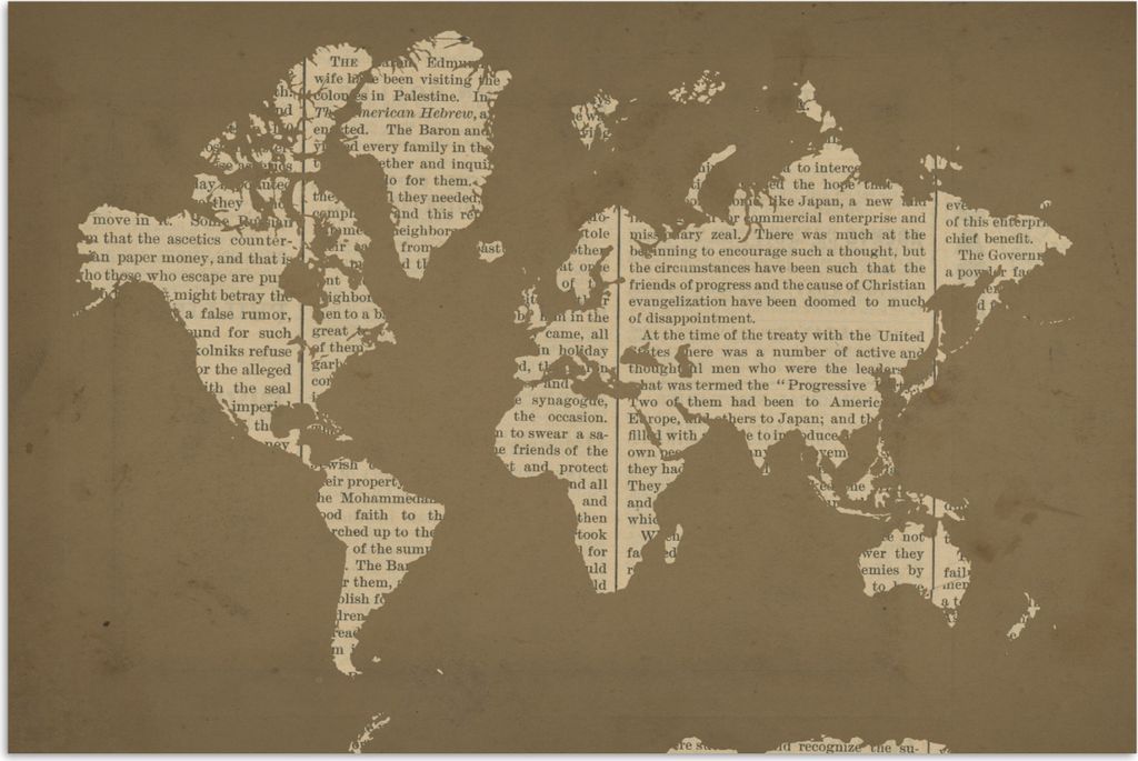 MuchoWow Poster Weltkarte - Buch - Braun 60x40 cm - Schlafzimmerdekoration