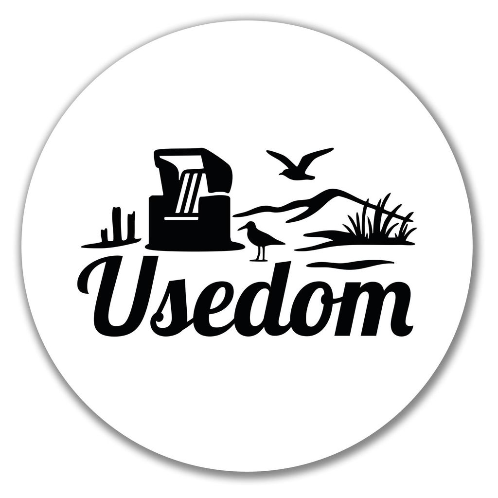 Huuraa Aufkleber Usedom Strandmotiv 10cm rund Sticker Produktbild 