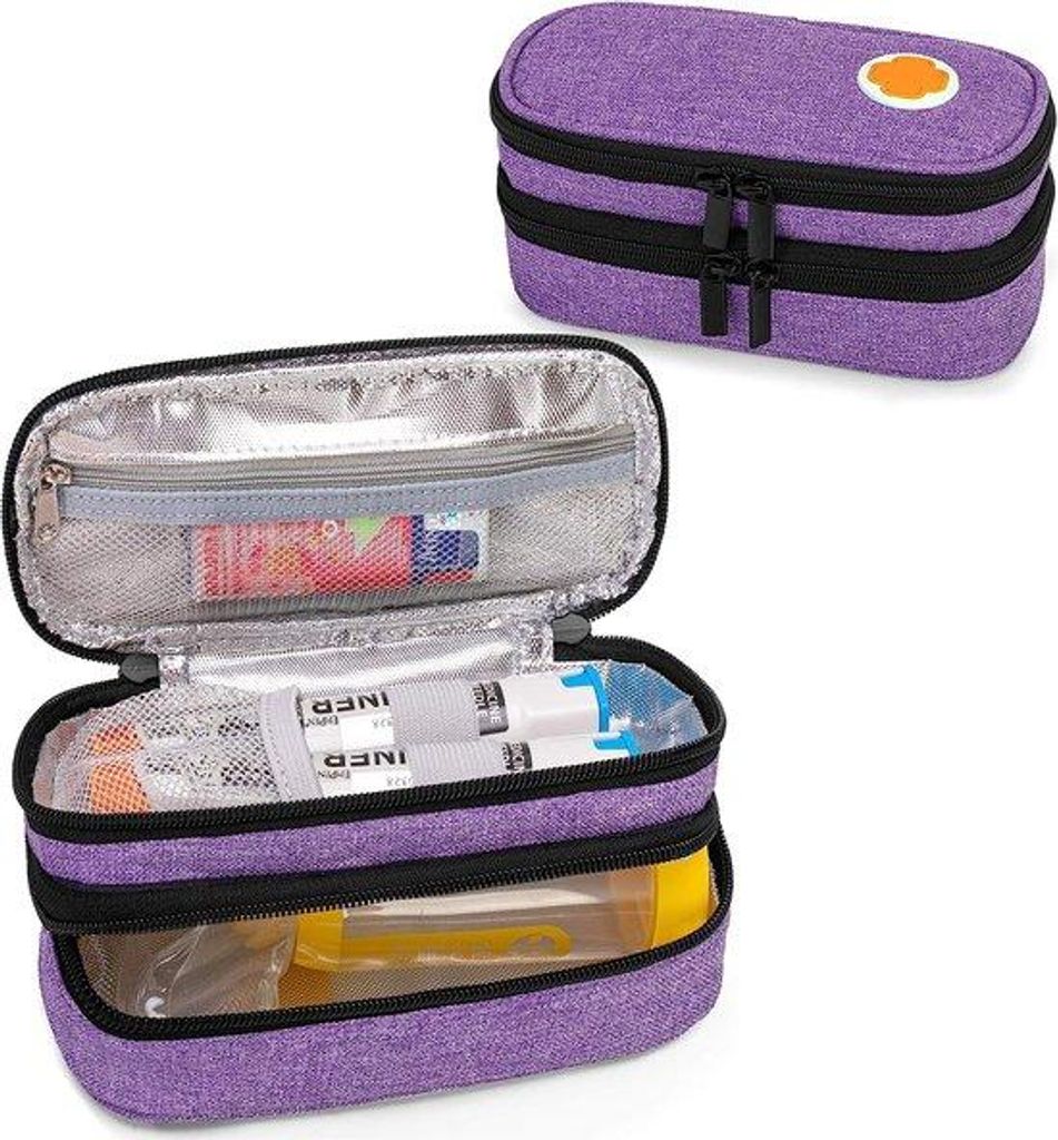 Doppelwandige isolierte Medikamententragee für Kinder, tragbare Medikamenten-Tasche für 2 EpiPens, Auvi-Q, Spritzen, Halter, Nasenspray, zu Hause...