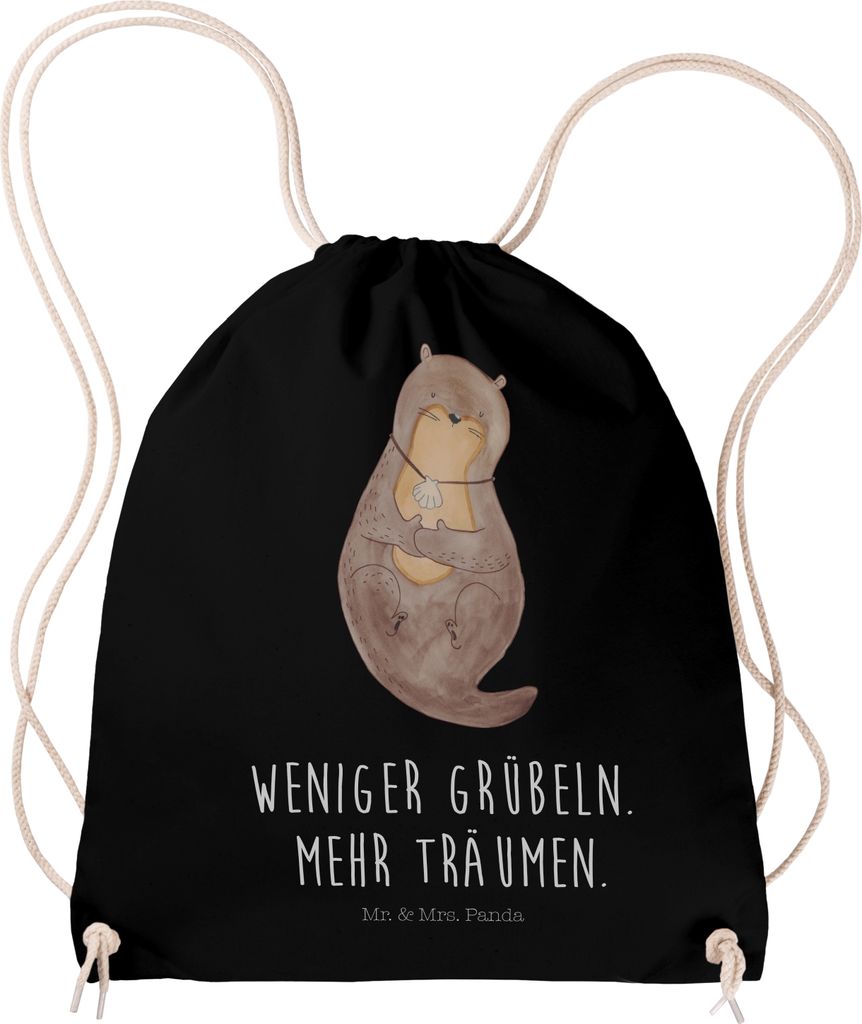 Mr. & Mrs. Panda rucksack stoff Otter Muschel - Schwarz - Geschenk, Träumen, wander, Jutebeutel, Büro, Optimistisch, Stoffbeutel, Kleiner, sportt...
