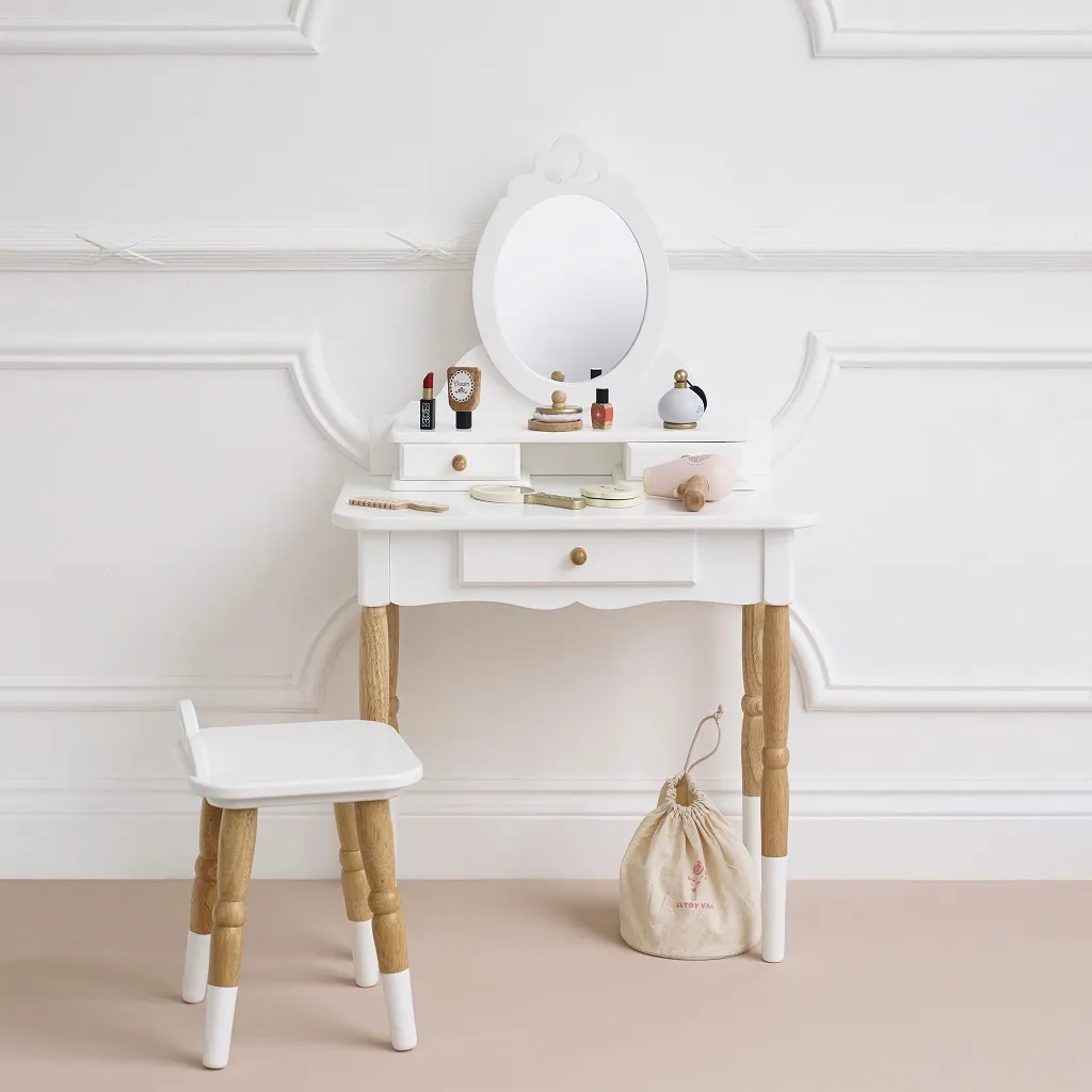 Coiffeuse d'Angle Gain de Place pour Petite Chambre avec Miroir Triptyque