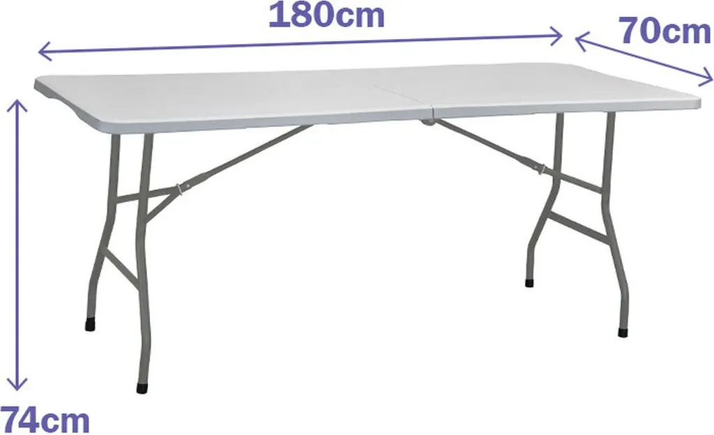 Table Pliante 180cm Marbueno - Plateau Gris Haute Densité Résistant