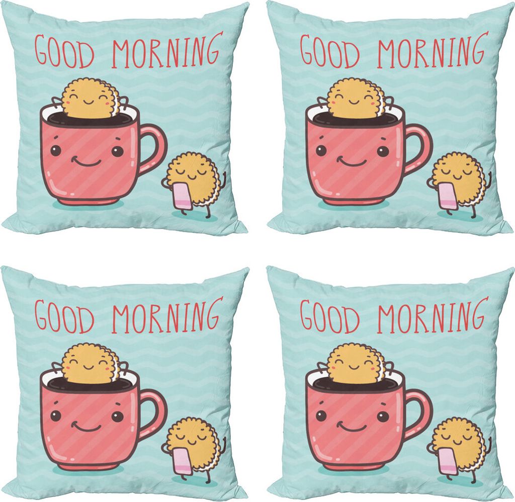 ABAKUHAUS Schokolade Kissenbezug Set (4 Stück), Glückliche Biscuits in Kaffee, Moderner Doppelseitiger Digitaldruck, 40 cm x 40 cm, Mehrfarbig