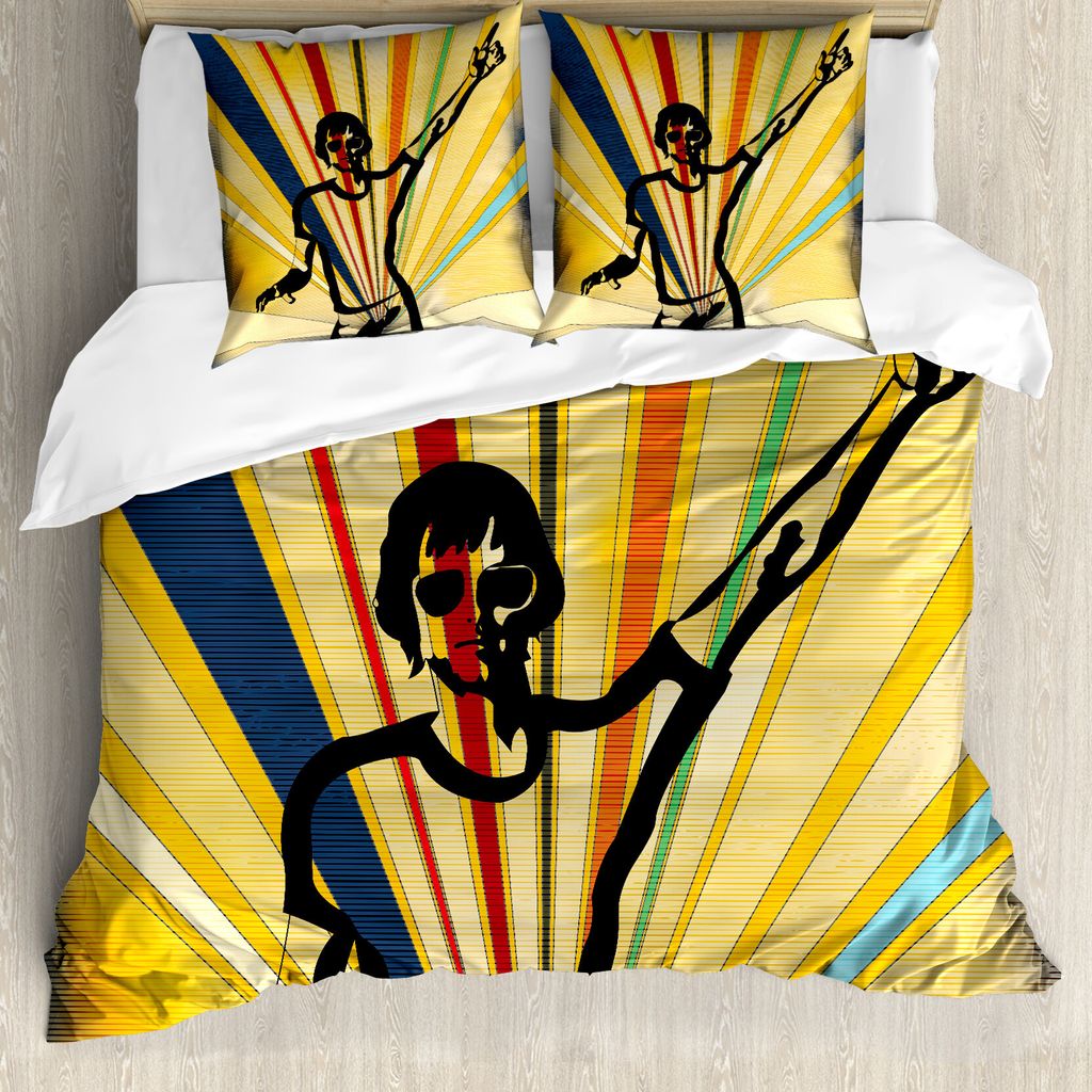 ABAKUHAUS Indie Bettbezug, Retro DJ Bunte Disco, Milbensicher Allergiker geeignet mit Kissenbezügen, 200 cm x 200 cm - 80 x 80 cm, Mehrfarbig