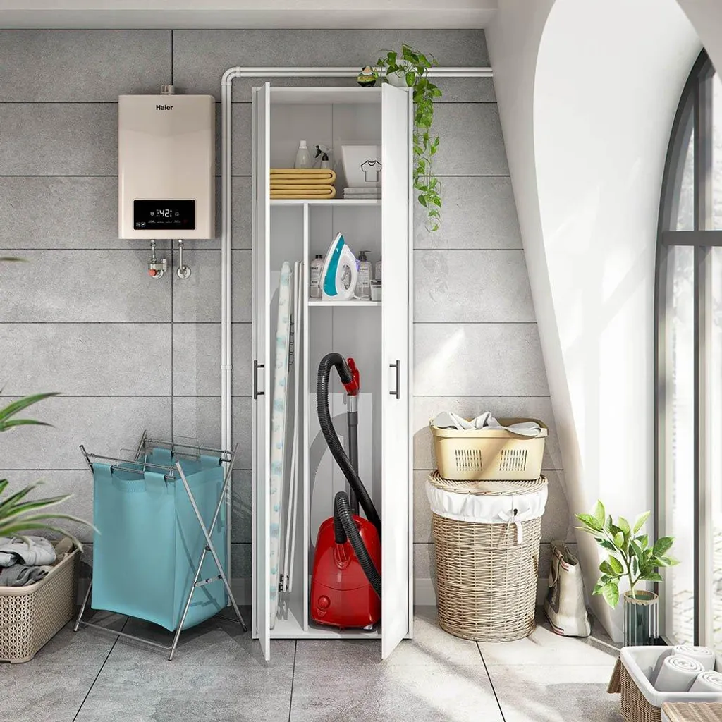 Armoire polyvalente Strevi pour optimiser l'espace meuble blanc compact - 5