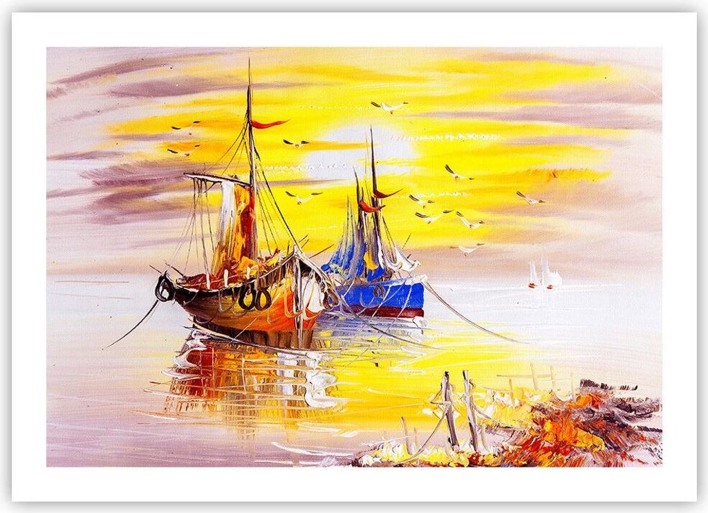 Poster - Poster ohne Rahmen - Boote Sonne Meer Reisen - 70x50 cm - Wand Bild - Wanddeko - Wandbilder - Kunstposter - Wandposter - Bilder - Kunstdru...