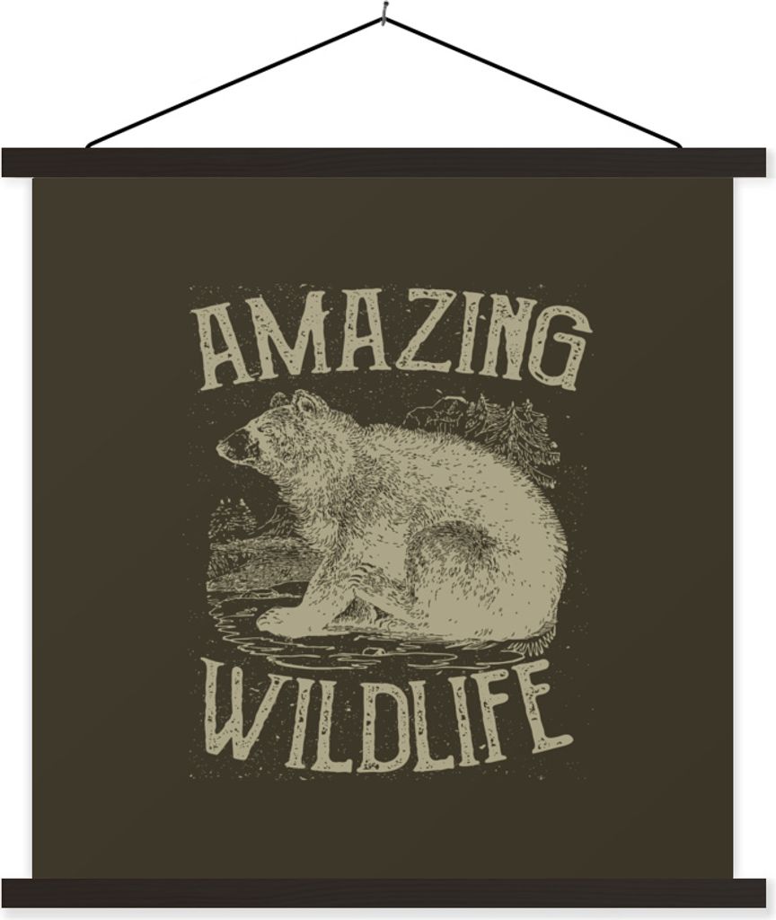 MuchoWow Textilposter Jahrgang - Bär - Natur 120x120 cm mit schwarzem Rahmen - Aufhängungsset