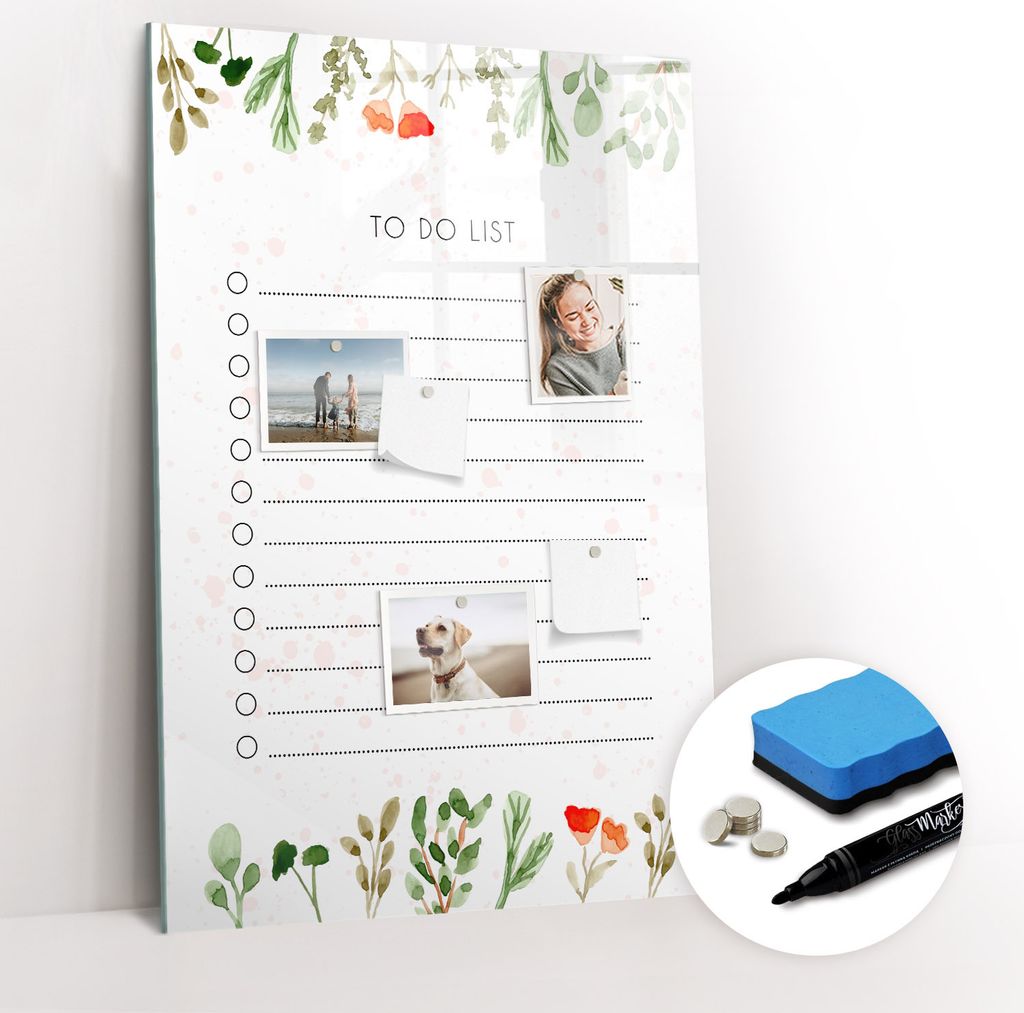 Magnetische Wandtafel - Schwarzer Marker + Schwamm + Magnete - 60 x 90 cm - Today's List
