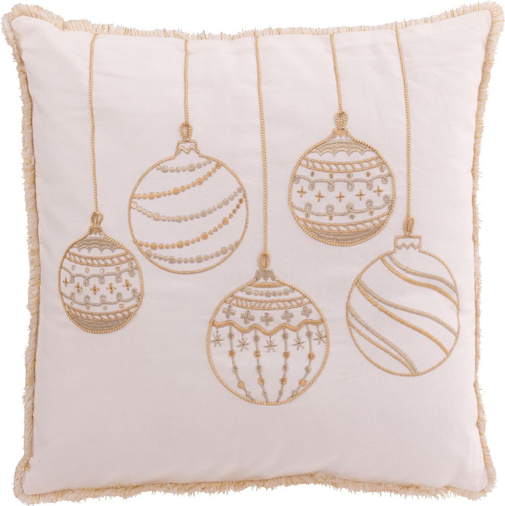 J-Line Kissen Weihnachtskugeln Baumwolle Weiß/Goldfarben
