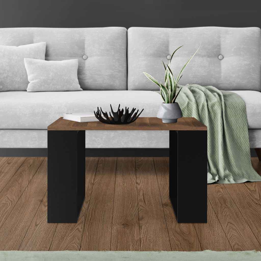ML-Design Couchtisch 65x65x40 cm, Walnuss/Schwarz, Quadratischer Beistelltisch ideal für Wohnzimmer und Büro