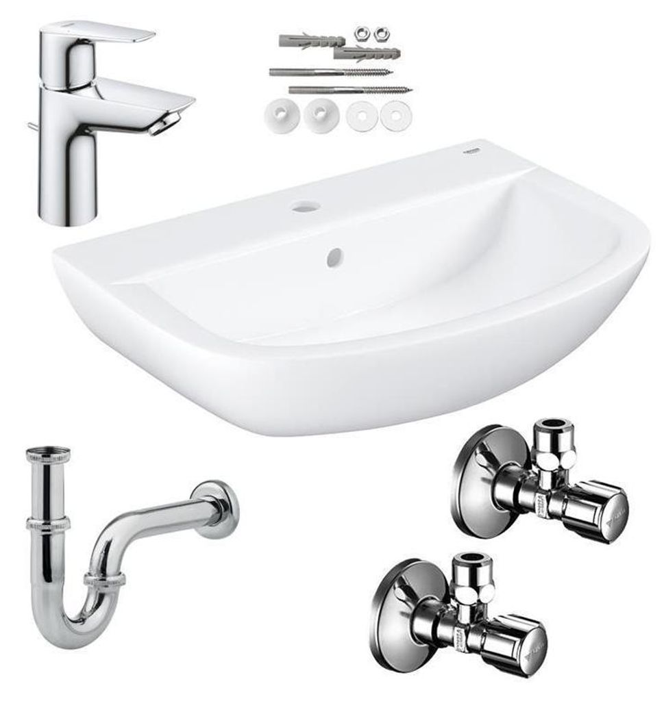 Grohe Waschbecken 55 cm Baukeramik Armatur Bauedge Keramik Set Komplettset