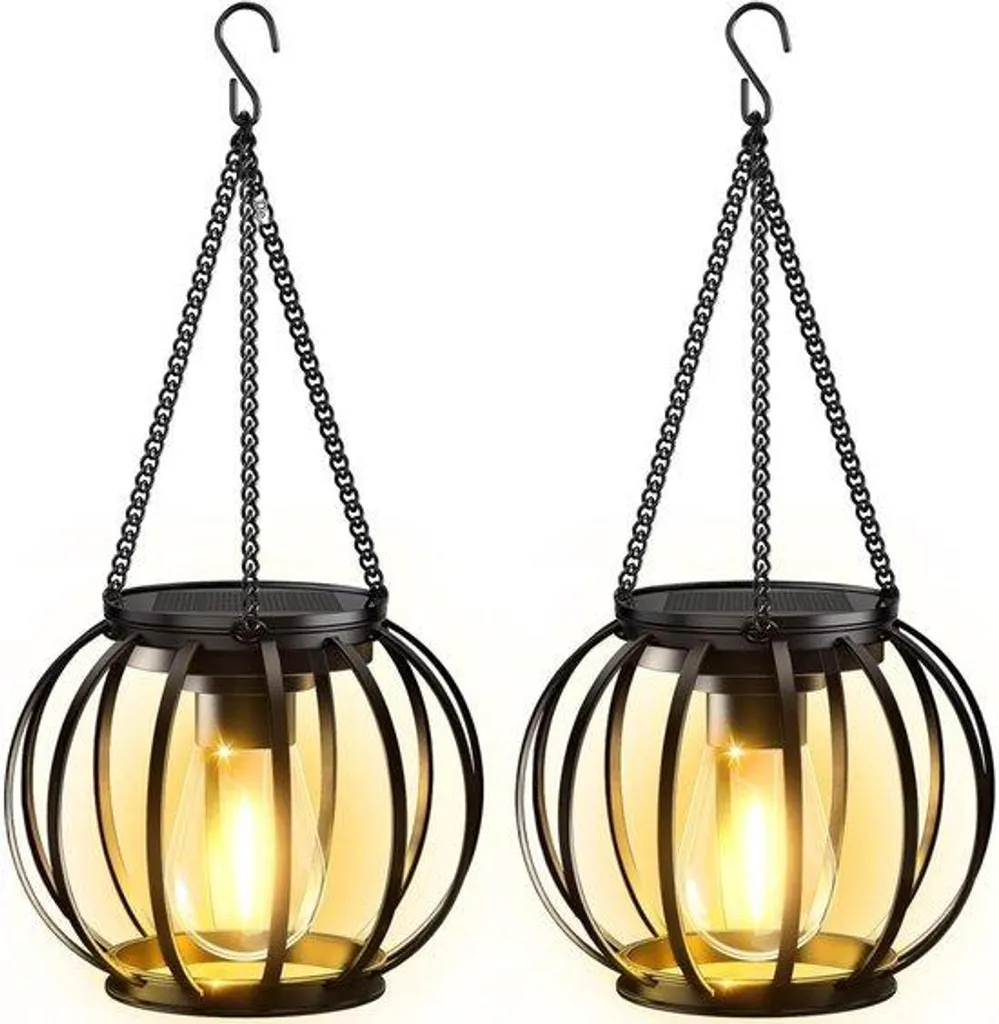 Suspension Solaire Extérieure en Métal Noir - Lanternes Jardin avec LED