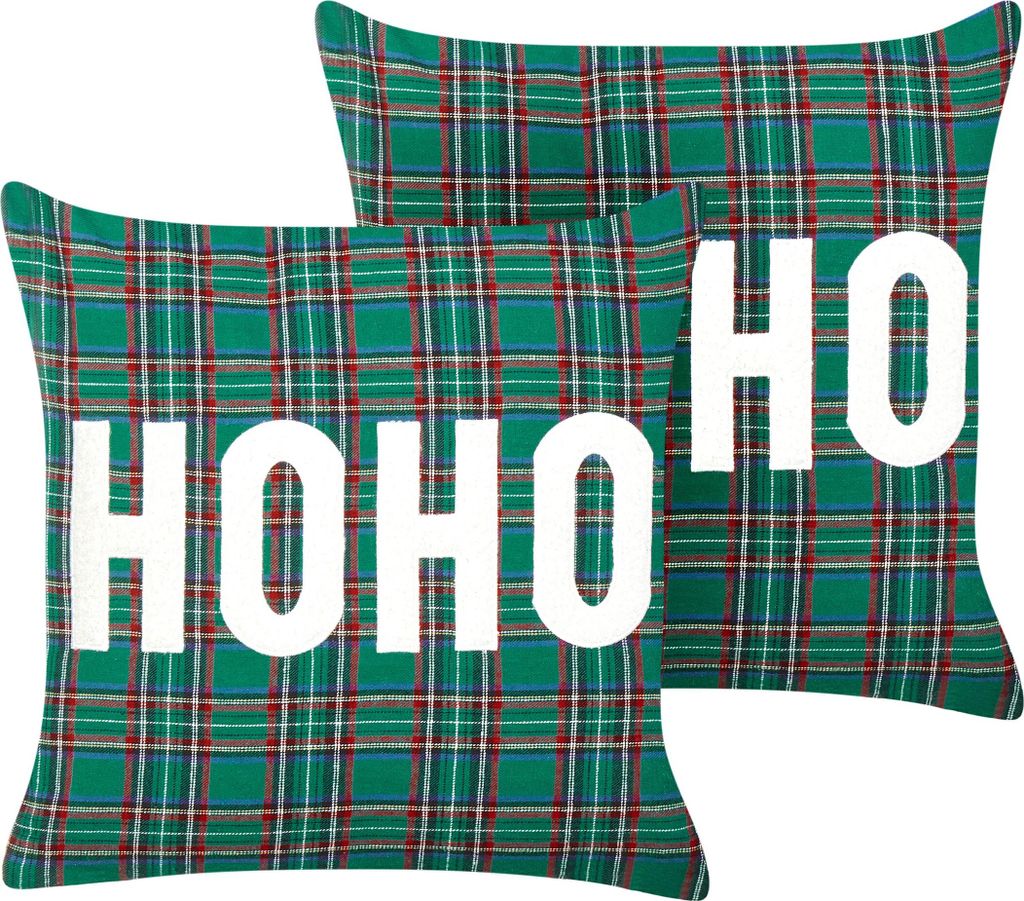 BELIANI Dekokissen 2er Set Grün Weihnachtliches Motiv 45 x 45 cm mit Tartan Muster Kariert Karo für Weihnachten Weihnachtsdeko Zierkissen Accesso...