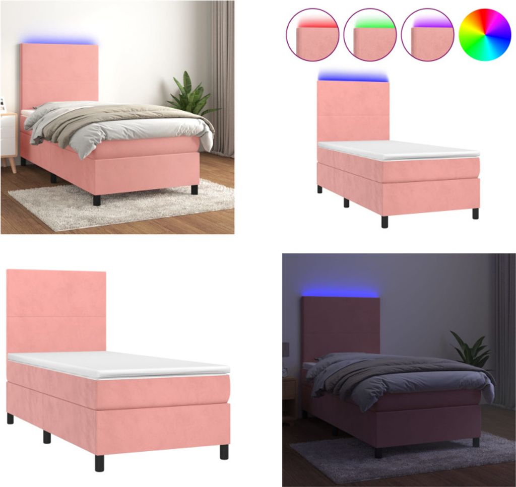 vidaXL Boxspringbett mit Matratze & LED Rosa 80x200 cm Samt - Boxspringbett - Boxspringbetten - Bett - Schlafzimmermöbel