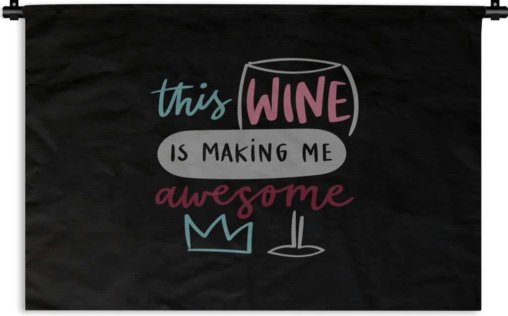 MuchoWow Wandteppich Wandbehang Zitat "Dieser Wein macht mich geil" auf schwarzem Hintergrund 120x80 cm Tapisserie Dekoration Wandtuch - Wanddeko...