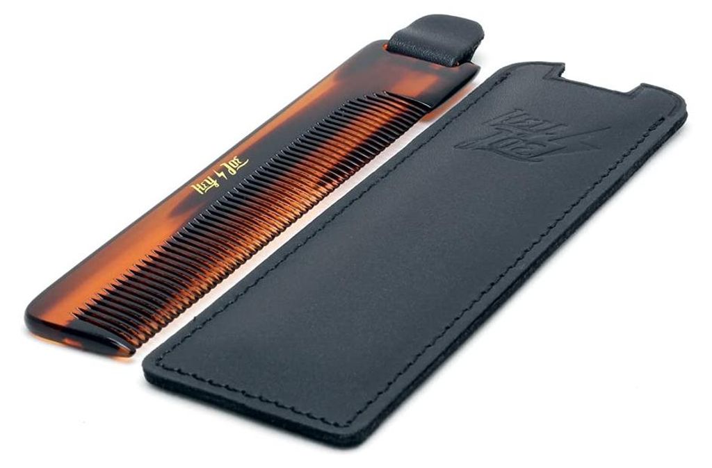 HALLO JOE! Luxe kam met lederen etui | Heren kam voor in de Productafbeelding 
