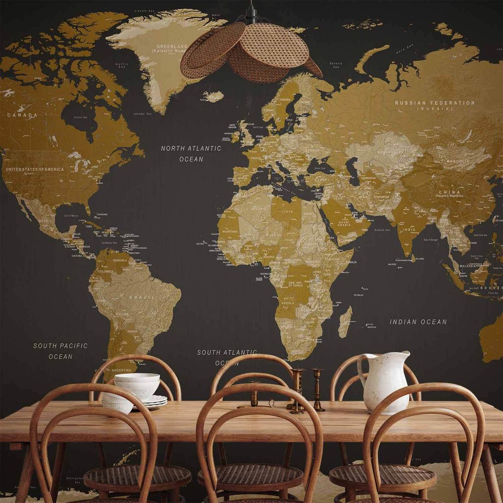 Vlies Fototapete - World Map: Modern Geography 350x256 cm Karten k-A-0092-a-a