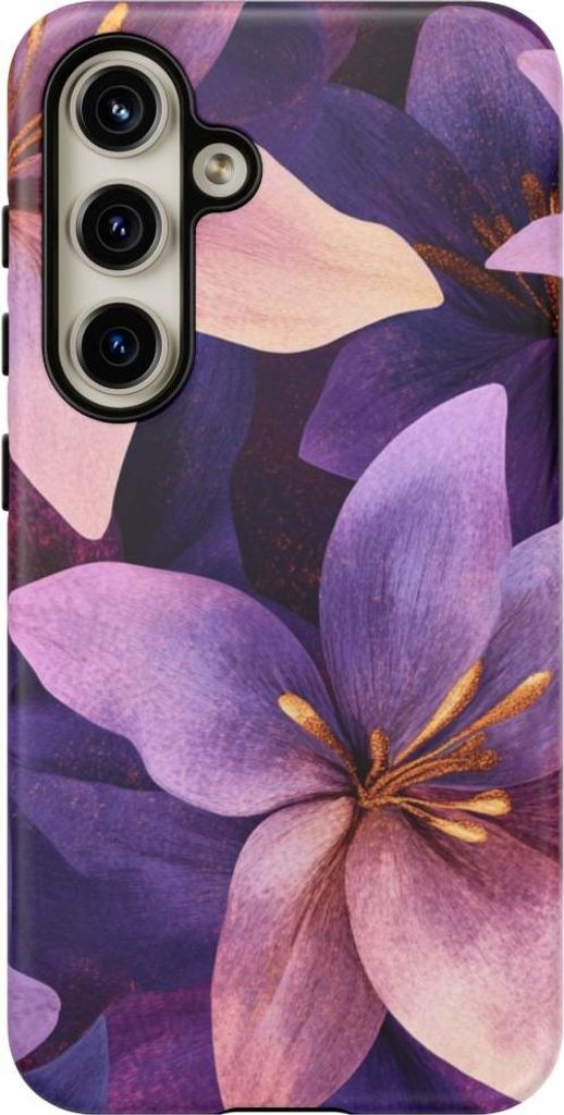 Blumendesign in Lila und Gold – Hülle Kompatibel mit Samsung Galaxy S24