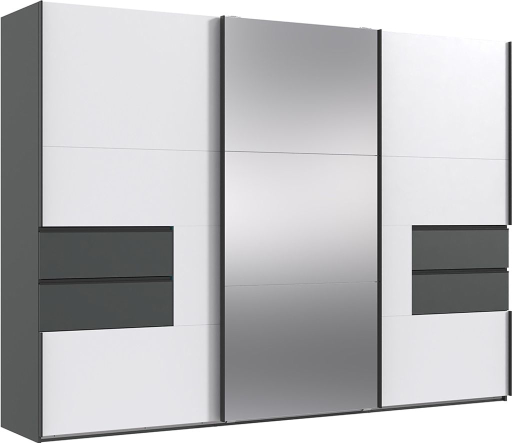 Kleiderschrank mit Spiegeltür, 300 cm breit, weiß mit graphit PORTOFINO-43