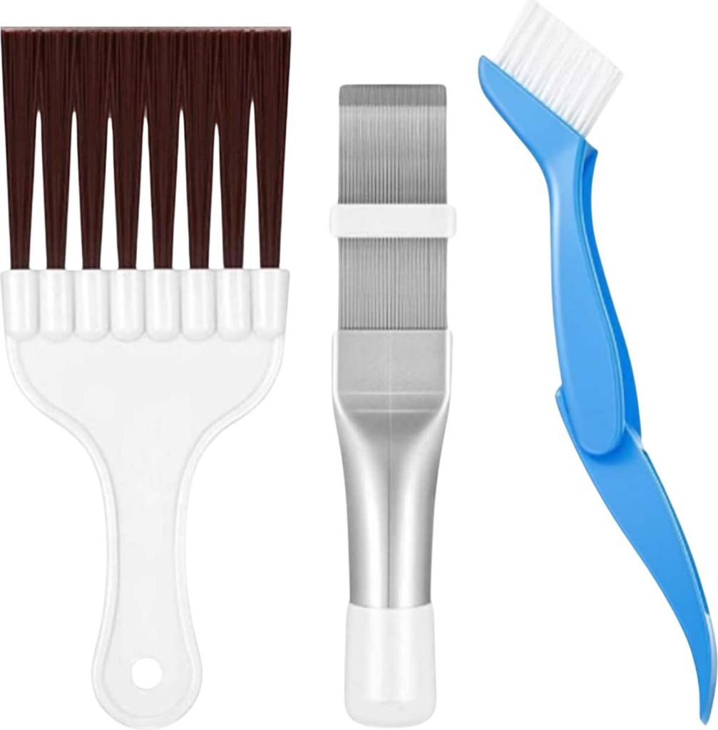 OKWISH Reinigungsbürsten, 3-teiliges Klimaanlagen-Reinigungsset – Braune Borstenbürste, Metalllamellenkamm und blauer Klapppinsel