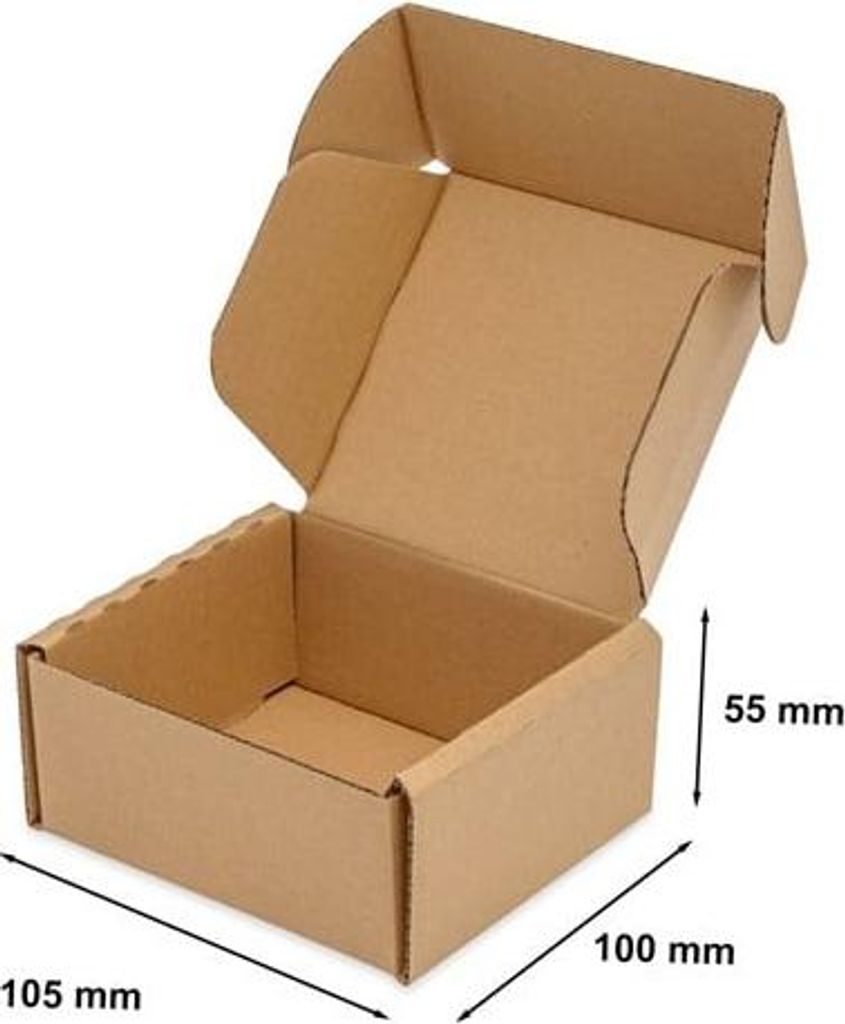 A cardboard box with dimensions indicated.