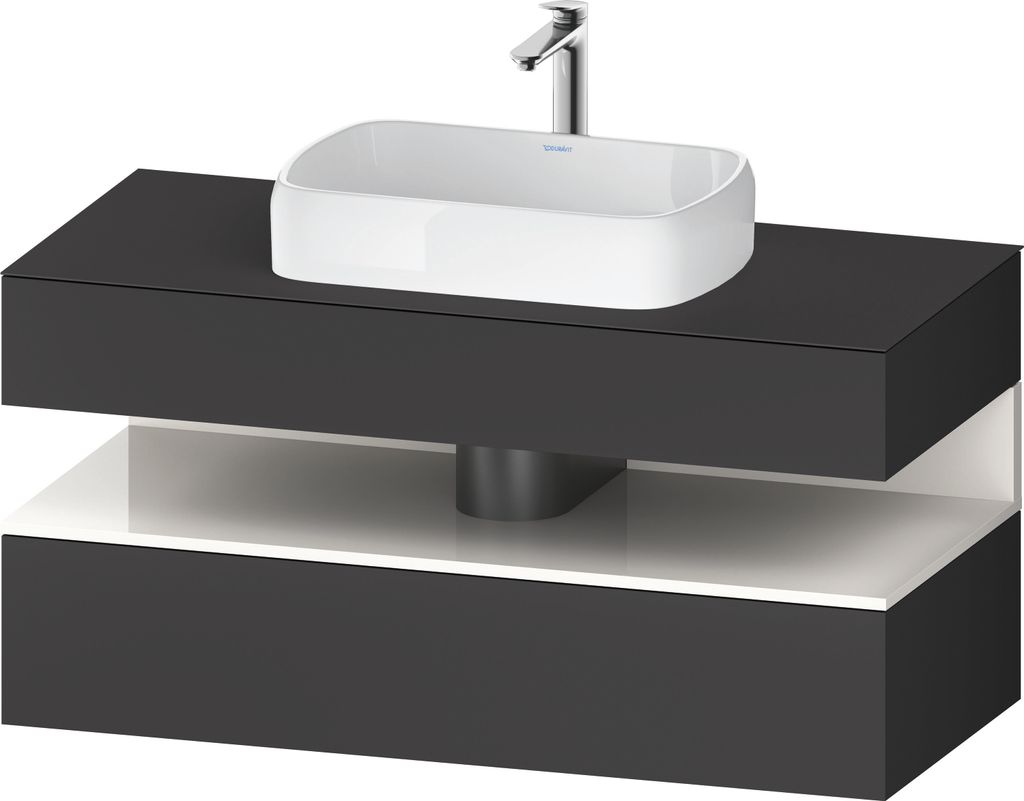 Duravit Qatego Konsolenwaschtischunterbau, 1 Auszug, 1 Schubkasten, Ausschnitt mittig, 1200x550x600mm, Nische Weiß Hochglanz, QA4732022490010