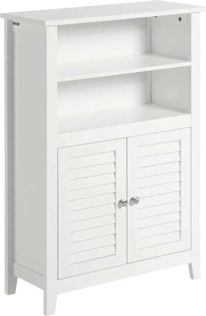 Étagère de bain 2 niveaux en bois blanc 26x90x60 cm structure robuste