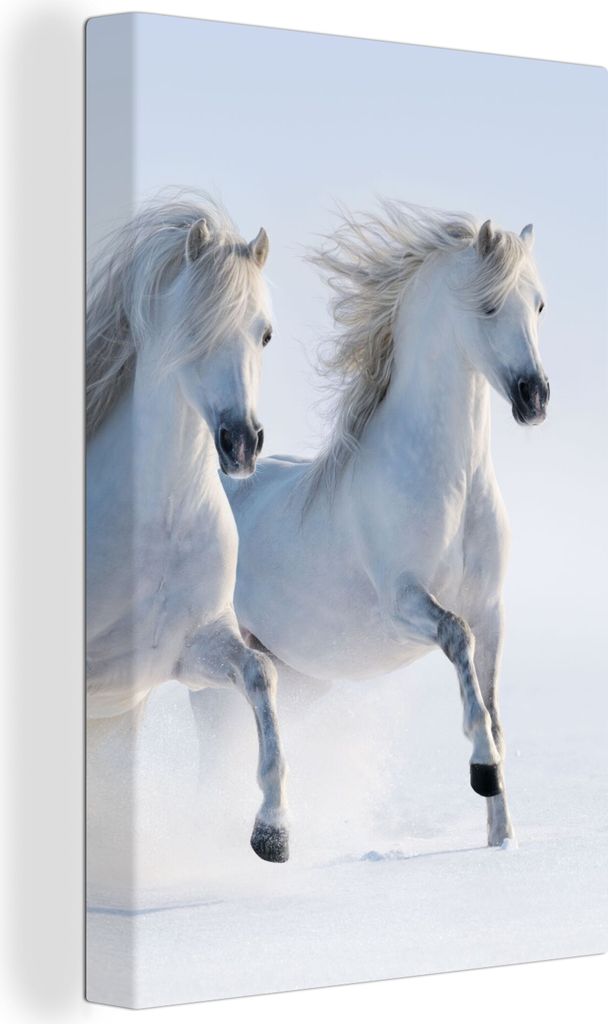 OneMillionCanvasses - Leinwandbilder - 90x140 cm, Winter - Pferde - Schnee, Wandbilder Kunstdruck Wanddekoration - Foto auf Leinwand - Gemälde a...