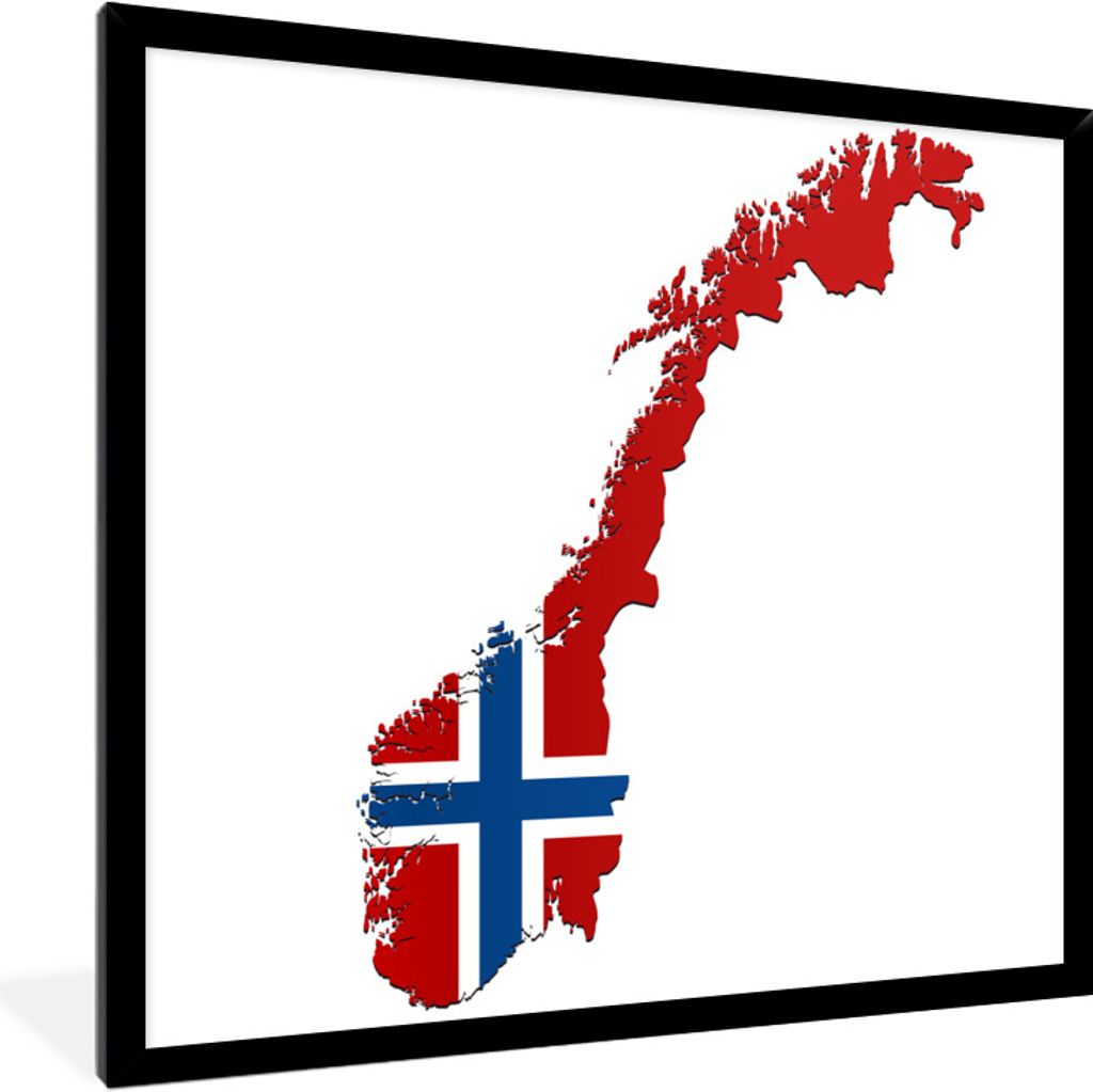 MuchoWow Gerahmtes Poster Illustration von Norwegen in den Farben der Flagge 40x40 cm - Poster mit Schwarzem Bilderrahmen Wandposter Rahmen Foto ...