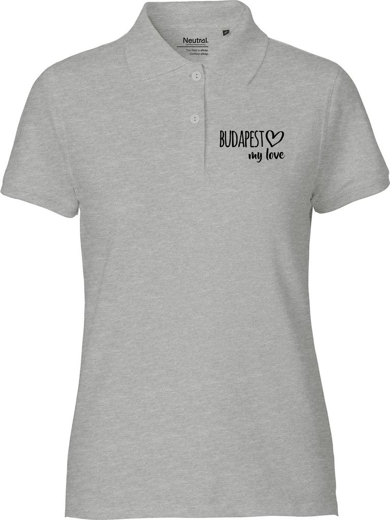Huuraa Damen Polo Shirt Budapest my love XS Sport Grey Bio Baumwolle Fairtrade Poloshirt Geschenkidee
