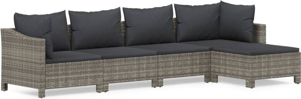 5-tlg. Garten-Lounge-Set mit Kissen Grau Poly Rattan