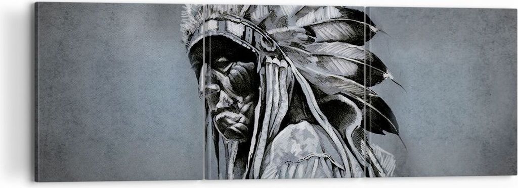 Bild auf Leinwand - Leinwandbild - 3 Teile - Inder Feder Mann - 120x40cm - Wand Bild - Wanddeko - Wandbilder - Leinwanddruck - Bilder - Wanddekorat...