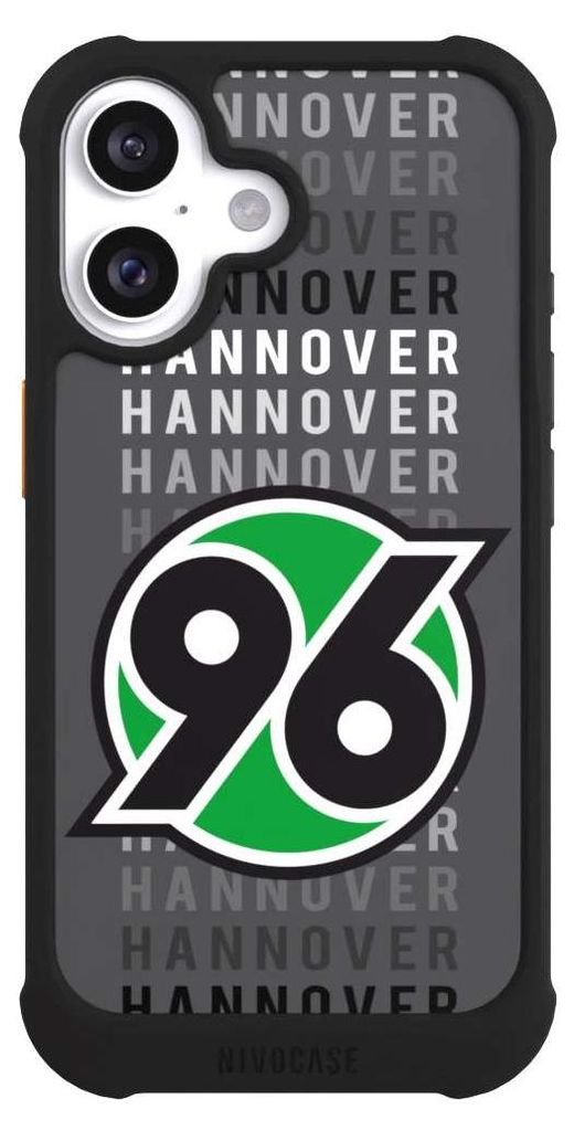 NIVOCASE Hülle für Apple iPhone 16 Stoßfeste Handyhülle NIVOmax Case Schwarz H96 Hannover 96 Offizielles Lizenzprodukt
