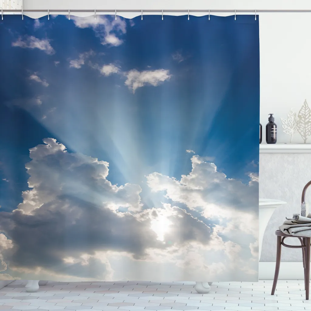 Rideau de Douche pour Grande Baignoire Motif Paysage Nuages 175x240cm