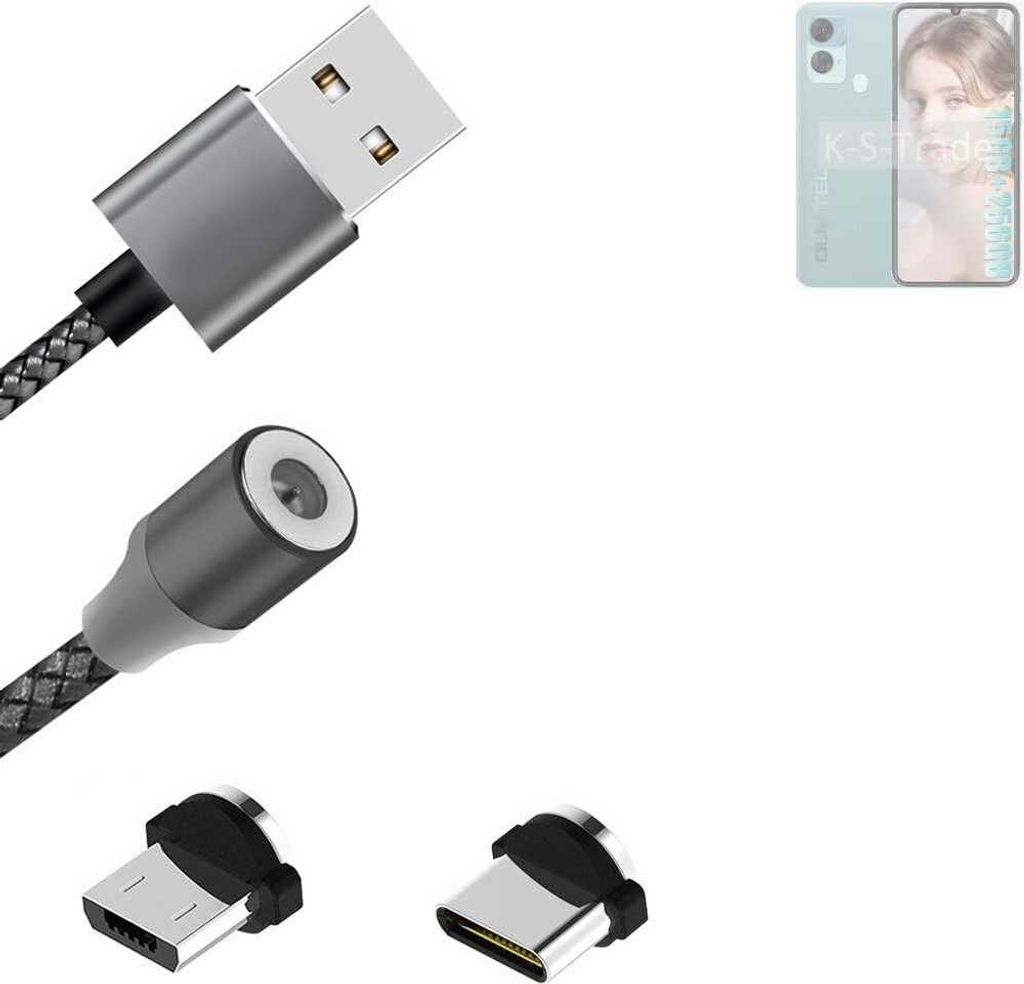K-S-Trade Hochwertiges Magnet-Lade-kabel Sync-Kabel Daten-Kabel kompatibel mit Oukitel C33 mit USB-Typ-C-Anschluss und Micro-USB-Anschluss 2A bis zu