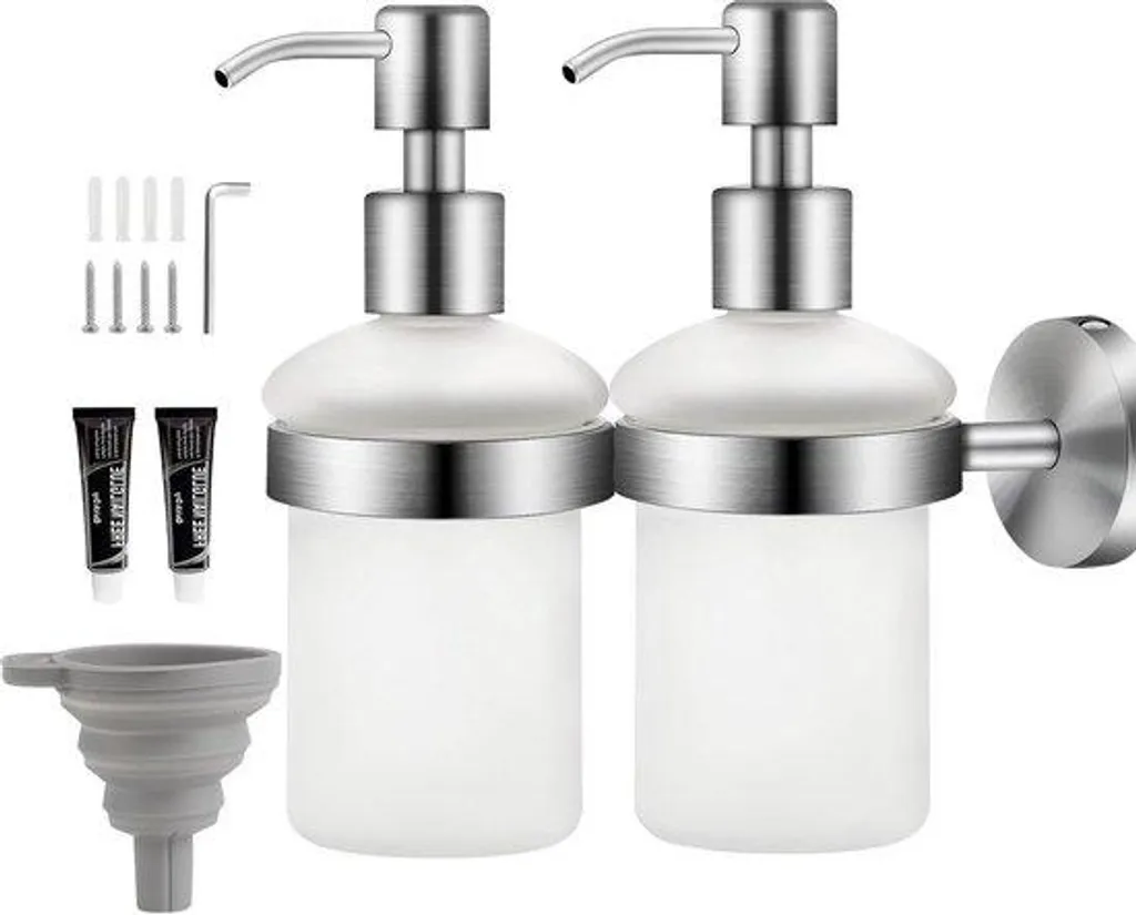Doseur de savon mural transparent et inox lot de 2 flacons 200ml