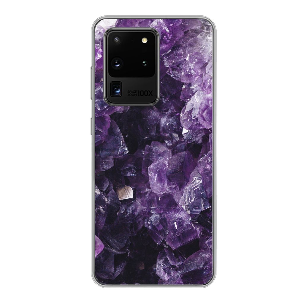 MuchoWow Handyhülle Schutzhülle Hülle für Samsung Galaxy S20 Ultra Amethyst - Edelsteine - Mineralien Silikon Softcase Handy Hülle - Karteni...